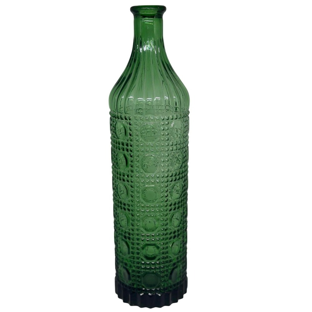 VTG Empoli Emerald Green Genie Bottle Decanter Ravioli Pattern‎ Vase Italy MCM